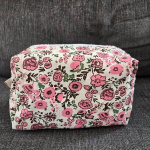 Crafty & Posh Pink Floral Handmade Quilted Corduroy Carry-All Makeup Bag
